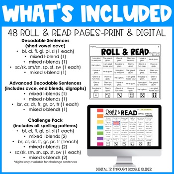 blends and digraphs fluency roll read sentences by