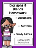 Blends and Digraphs Worksheets and Family Literacy Games