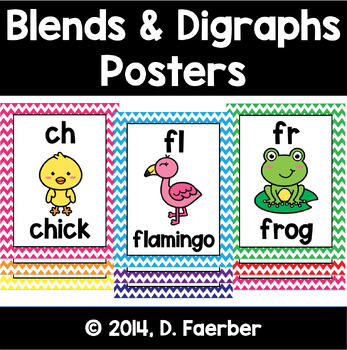 Preview of Blends and Digraphs Posters in Bright Chevron - Phonics Posters
