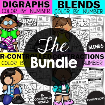 Preview of Blends and Digraphs Worksheets | R Controlled Vowels | Contractions Practice Fun
