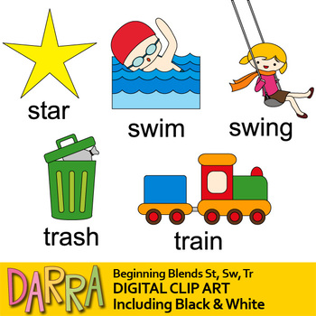 Preview of Blends clipart / Initial blends St, Sw, Tr (word families clip art)