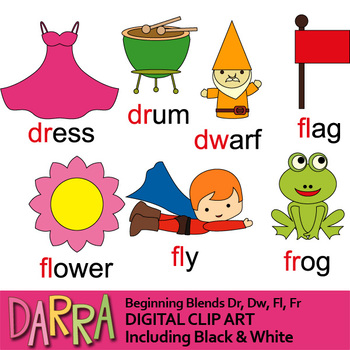 Preview of Blends clipart (word families clip art) Beginning blends dr, dw, fl, fr