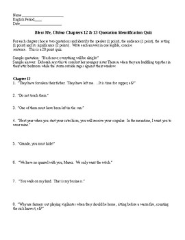 Bless Me, Ultima Chapters 12 & 13 Quotation ID Quiz & KEY | TpT