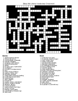 Bless Me Ultima Vocabulary Crossword Word Search and KEYs TpT