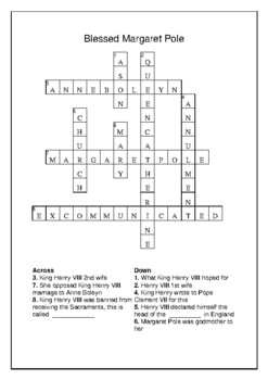 Blessed Margaret Pole Henry VIII Crossword Puzzle and Word Search