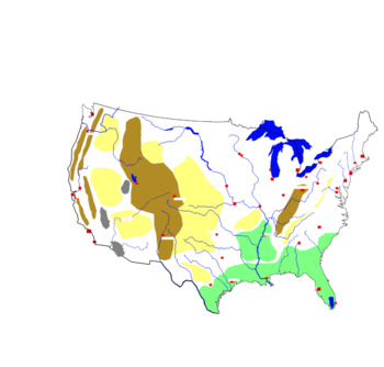 Preview of Blind map of the United States with rivers, cities and relief units