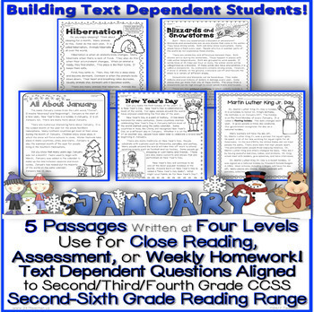 Preview of Blizzards & More January Passages w/ CCSS Text Based Questions Close Reading