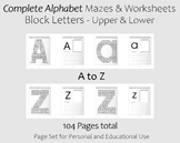 Block Alphabet Bundle (A to Z) Mazes and Activity Sheets (