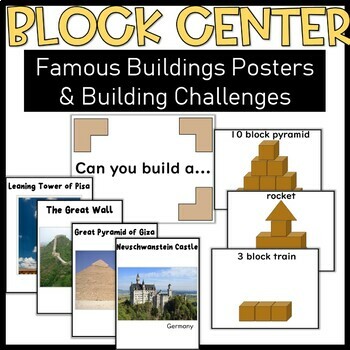 Preview of Block Center Famous Buildings Posters & Building Block Challenges