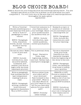 Blog Choice Board Printable by Kimberly Walther | TPT