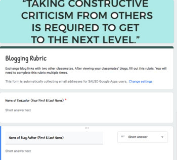 Preview of Blogging Rubric