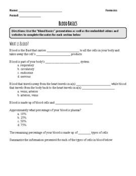 Preview of Blood Basics Guided Notes - Blank copy