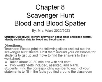 Preview of Blood & Blood Spatter Scavenger Hunt