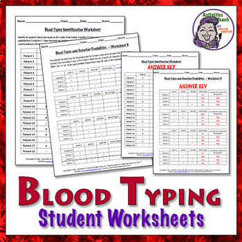 Blood Facts Typing Worksheets With Answers By Activities To Teach