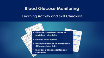 Preview of Blood Glucose Monitoring Activity With QR Code Video Links & Skill Checklist