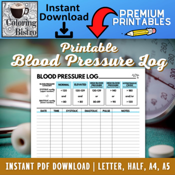 Preview of Blood Pressure Log Printable - High Blood Pressure Tracker - Hypertension Log