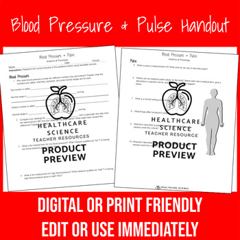 Preview of Blood Pressure and Pulse Handout