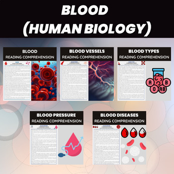 Preview of Blood Reading Worksheets | Types, Vessels, Pressure & Disorders | Human Biology