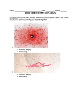 Preview of Blood Spatter Identification Activity