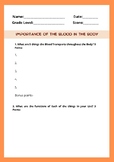 Blood Transportation and the Body- Worksheet with Answer key
