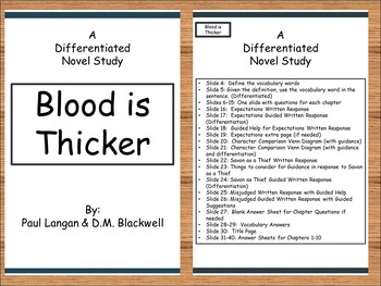 Preview of Blood is Thicker Bluford High Series Novel Unit Study with Chapter Questions
