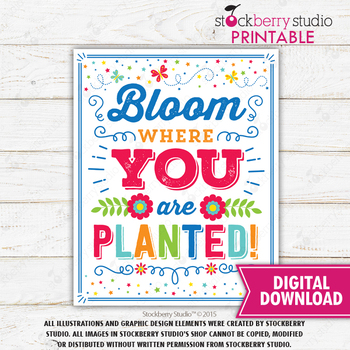 Bloom Where You Are Planted Kids Growth Mindset Wall Art Classroom Poster
