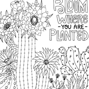 Bloom Where you are Planted - Inspirational Cactus coloring page Printable