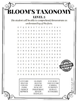 Preview of Bloom's Taxonomy Level 2 word search puzzle worksheet