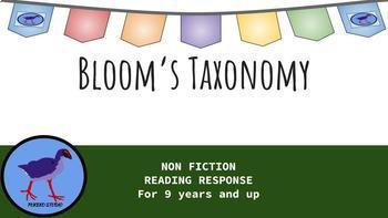 Preview of Bloom's Taxonomy Non Fiction Reading Response Resource