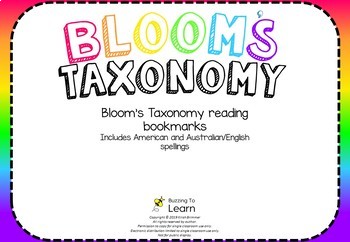 Preview of Bloom's Taxonomy Questioning Bookmarks
