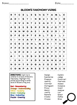 Preview of Bloom´s Taxonomy Word Search