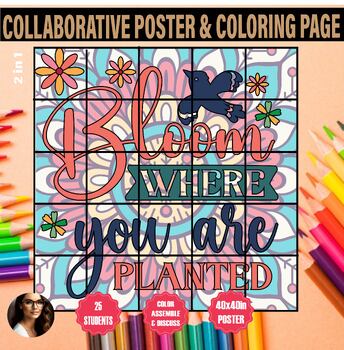 Preview of Bloom where you are planted spring coloring collaborative poster April
