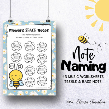 Preview of Note Naming - Spring and Ester - Treble and Bass Clef Worksheet