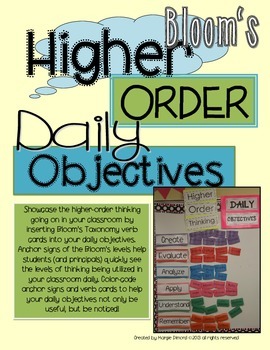Preview of Bloom's Higher Order Daily Objectives Bulletin Board