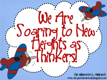 Preview of Airplane Bloom's Taxonomy Classroom Posters (Soaring to New Heights as Thinkers)