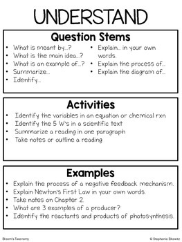 Bloom's Taxonomy Question Stems and Activities for Science | TpT