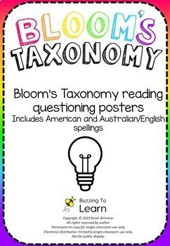 Preview of Blooms Taxonomy Reading Questioning Posters