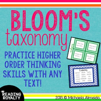 Preview of Bloom's Taxonomy for ANY book! Posters, Task Cards, & Question Stems