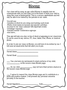 Preview of Bloomz Letter to Parents and Permission Slip