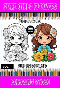 Preview of Coloring Pages Anime Cute Girls Flowers Coloring Page Vol 1- Instant PDF
