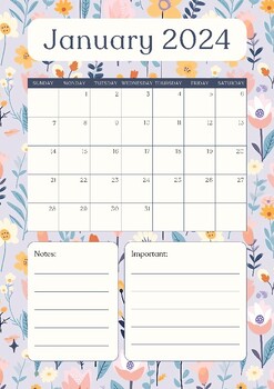 Preview of Blossoming Seasons: 2024 Floral Calendar - A Year of Elegance: PDF Print