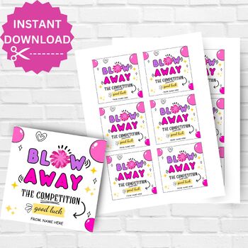 Preview of Blow Away The Competition Gift Tag INSTANT DOWNLOAD Printable Cheerleader Dance