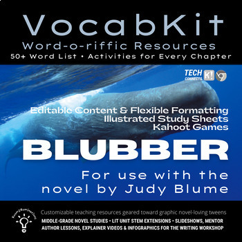 Preview of Blubber | Judy Blume | Editable Vocabulary Activities, Kahoots