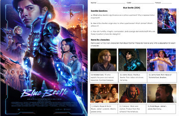 Preview of Blue Beetle: Movie Questions in English Chronological Order & Other Activities