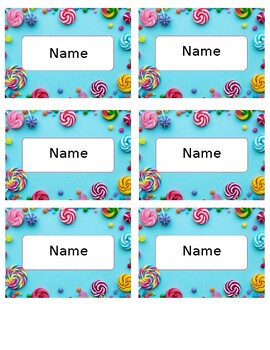 Preview of Blue Candy Themed Editable Name Tags Locker Labels Book Bin Cubby Classroom