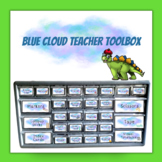 Blue Cloud Design for Teacher Toolbox Toolkit Storage 49 Labels EDITABLE