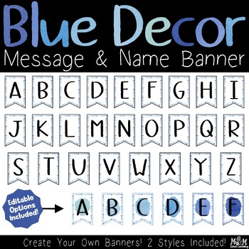 Preview of Blue Decor Name & Message Banner Flags / Editable Bulletin Board Lettering