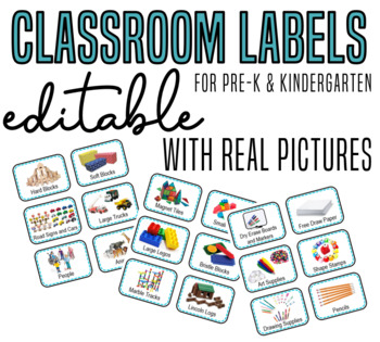 Preview of Classroom Labels (Editable) - With Real Pictures