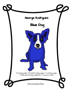 Preview of Blue Dog by George Rodrigue Lesson, Drawing Guides and Coloring Pages