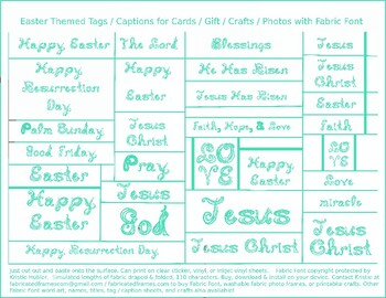 Preview of Blue Fabric Font Christian Easter tags captions for cards gifts crafts photos